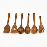 Ustensiles de cuisine en bois naturel pour ustensiles de cuisine antiadhésifs, ensemble d'ustensiles de cuisine en bambou carbonisé, 6 pièces, avec support