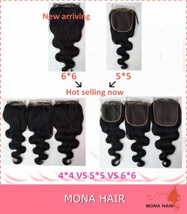 Sẵn sàng để tàu 4x4 5x5 6x6 7x7 tóc con người chất lượng hàng đầu trong Suốt Ren đóng cửa và bó - Product Image 5