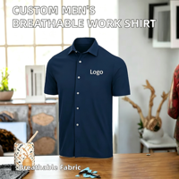 Kemeja Kerja Pria Lengan Pendek Musim Panas Kasual ODM Custom Button, Bahan Rajut Tenun Ramah Lingkungan, Anti Kusut, dan Bernapas