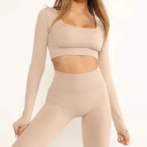 Wholesale High Quality Breathable Sweat-wicking Women Gym Fitness Long Sleeves Crop Top