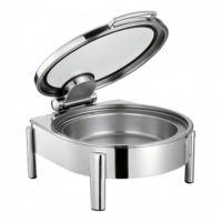Chauffe-plat de buffet 6L en acier inoxydable 304 avec couvercle en verre à fermeture lente hydraulique, chauffage à l'alcool, plage de température 85-100°C pour hôtel