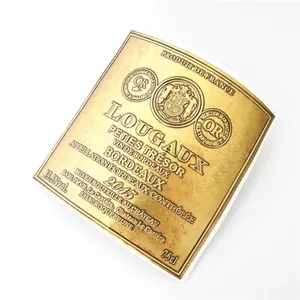 Popular Gold Glue adhesive Metal Pattern engraved Aluminum bottle Label pewter aluminum label sticker