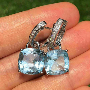 Orecchini Pendenti Quadrati Azzurri per Donne, Eleganti Gioielli da Orecchio con Incastonature alla Moda - Product Image 3