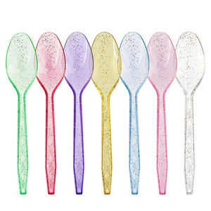 Tenedores de plástico desechables con destellos dorados y colores arcoíris para fiestas, cumpleaños y celebraciones. - Product Image 2
