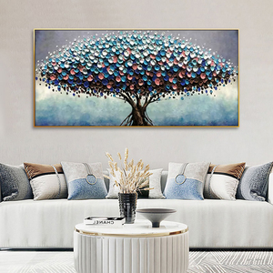 Grand <span class=keywords><strong>arbre</strong></span> fleuri peinture à l'huile sur toile Boho décoration murale décor à la maison Art 3D peinture à l'huile couteau peinture - Product Image 4