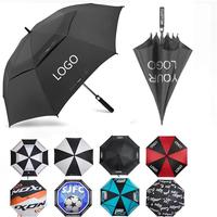 Parapluie de golf commercial à ouverture automatique ventilé, conception OEM en RPET, logo personnalisé, double couche, coupe-vent, imperméable, avec logo