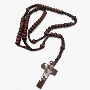 Collier chapelet en bois avec pendentif croix, bijoux de mode unisexe, origine Yiwu RN-073 - Product Image 3