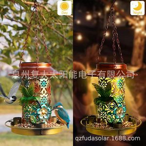 Solar <b>Iron</b> Bird Feeder With Led Light Hanging Vintage Style For Wild Birds Outdoor Garden Decor Quanzhou Made - Product Image 5