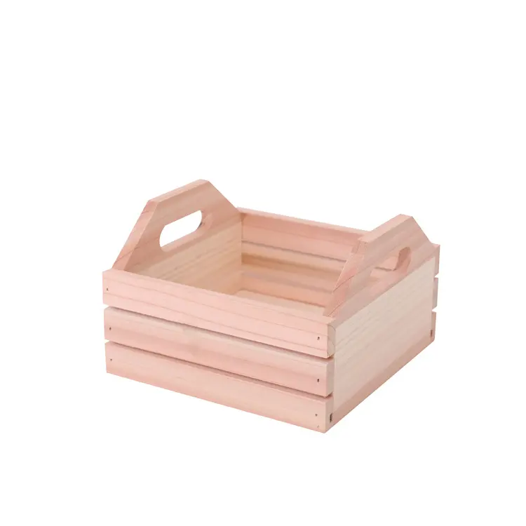 Portable decor solid wood crates wooden storage crates with handles