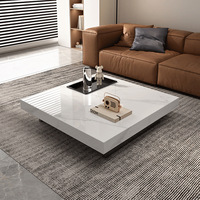 Table basse en marbre italien carré, style moderne antique de luxe pour appartement, mobilier de salon sur mesure de haute qualité