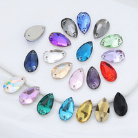 Strass en cristal de verre K9 de haute qualité, forme goutte d'eau, à dos plat, double trou, non thermocollants, à coudre à la main pour accessoires vestimentaires DIY