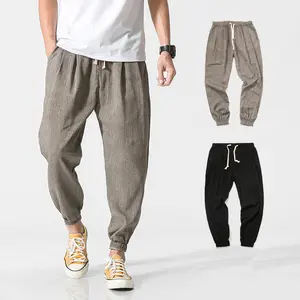 Pantalon décontracté en coton et chanvre pour homme, style chinois rétro, couleur unie, plus gros, ample, été 2023