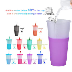 色が変わる24オンスのアイスコーヒーカップ、再利用可能なプラスチック製コールドドリンクセット（蓋とストロー付き） - Product Image 4