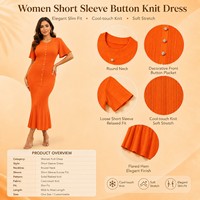 Robe longue décontractée en maille pour femme, style européen, col rond, manches courtes, boutons dorés sur le devant, vente en gros OEM ODM