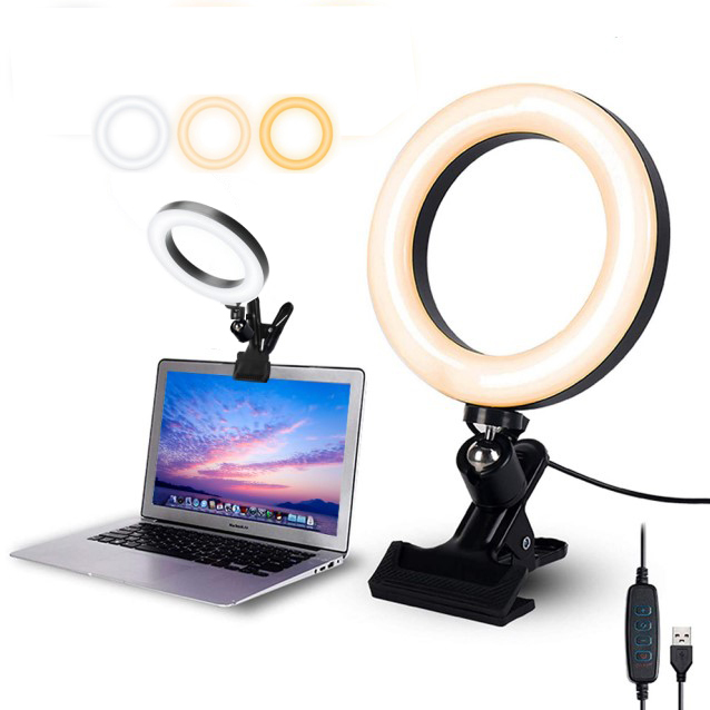 Selfie Ring Light Laptop/Desktop Tripod Clip Adjustable Color CRI Ra>95 4800LM Foldable Portable Video Conference Lighting Kit