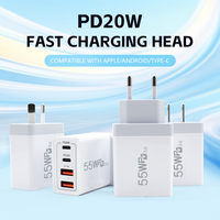 4-Port 40w 55w Charge rapide Charge rapide 3.0 Chargeur mural Multi USB Adaptateur secteur Chargeurs de téléphone portable Type c Uk Plug