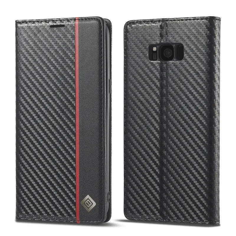 Carbon Fiber Case For Samsung Galaxy S21 Ultra S9 Note 20 S10 Plus Wallet Leather Shell Card Slots Business Magnetic Flip Cover