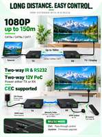 DQINFOS HDBaseT TX RX HD-MI Extender Kit 1080P60Hz 150 Meter PoC Power Dua Arah IR RS232 HDCP 2.2 untuk Siaran Studio TV
