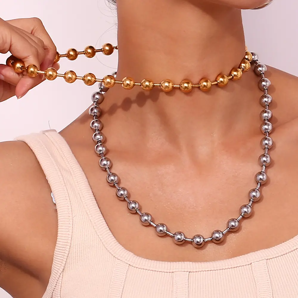 Gioielli eleganti di moda semplice bella collana in acciaio inox PVD 18K oro neutro grandi perle collane