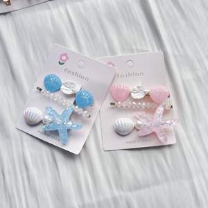 Charms Beach Accesorios para el cabello 3 piezas por juego Pearl Beaded Starfish Shell Sea Hair Clips - Product Image 4
