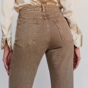 Pantalones de pana de cintura alta para mujer, de pierna recta, color liso, longitud completa, corte regular, estilo casual con bordes deshilachados, para otoño - Product Image 6