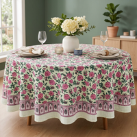 Nappe ronde florale faite à la main personnalisable 100% coton imprimé style moderne lavable pour fêtes et décoration de table