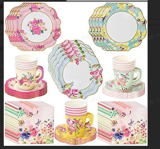 Garden Tea Party Floral Paper Plates  Napkins  Tea Cups and Saucer Sets Talking Tables Vintage Tea Party Supplies