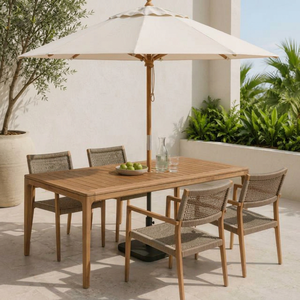 Mesa de Comedor Exterior Moderna Escandinava de Madera de Teca Sólida Premium con Orificio para Sombrilla, 4 Plazas, para Apartamentos y Hoteles - Product Image 1
