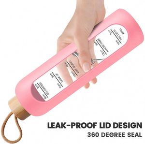 Botella de Agua de Vidrio de Borosilicato Personalizada de 32 Oz con Marcadores de Tiempo, Libre de BPA, a Prueba de Fugas, con Funda de Silicona y Tapa de Bambú - Product Image 2