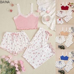 Conjunto de Pijama Floral Sexy para Mujer, Estilo Veraniego, de Tres Piezas, en Satén, para Estar en Casa, Marca Yanzhui - Product Image 5
