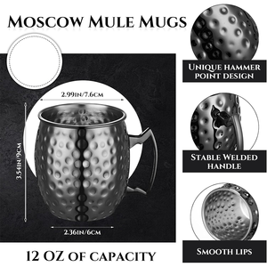 Tazza Moscow Mule 2025 Premium in Acciaio Inox 304 Nero Martellato per Cocktail, Cucina, <span class=keywords><strong>Bar</strong></span>, Vino, Birra, Bevande, Caffè - Product Image 2