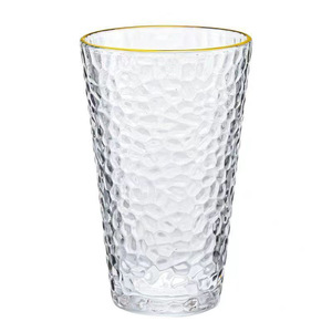 แก้วน้ำลายตอกลายขอบทองแบบแก้วเดี่ยวสำหรับดื่ม - Product Image 1