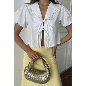 Chemise à col en dentelle blanche pour femmes, popeline, style vintage doux, respirante, à porter au quotidien - Product Image 2