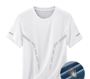 T-shirt d'été en soie de glace à séchage rapide pour homme rayé à manches courtes hauts d'entraînement de fitness amples pour la course à pied vêtements d'extérieur - Product Image 1