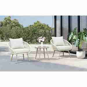 Modern Outdoor Aluminum Rope Coffee Set <b>Garden</b> Furniture with Stacked <b>Table</b> and Chair for Leisure & Entertaining - Product Image 1