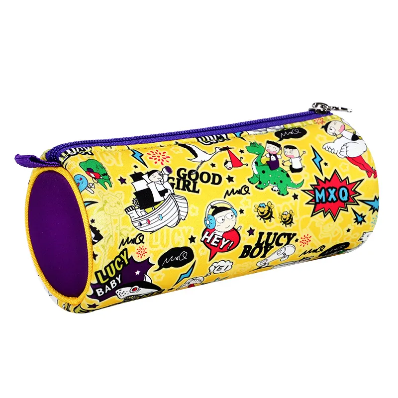 BSCI factory custom printing round tube school stationery pouch boy girls students pencil bag simple pen case for kids teens