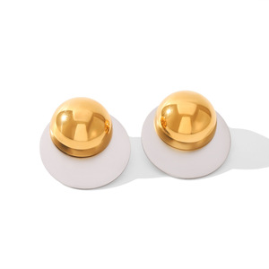 Edelstahl Frauen Mode Spleißen Silber Runde Münze Ohr stecker Spiling Gold Runde Halbkugel Ohrringe - Product Image 5