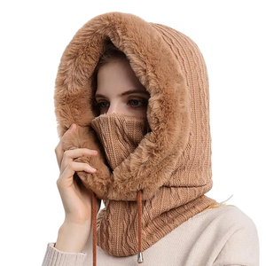 Ensemble bonnet et cache-cou en fourrure d'hiver pour femme, tricoté en cachemire, chaud, coupe-vent, épais, pelucheux et moelleux - Product Image 1
