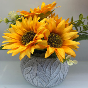 Bouquet de fleurs artificielles en soie Jinhe, tournesols, 20 cm, pot en ciment, décoration pour salon et table à manger - Product Image 2