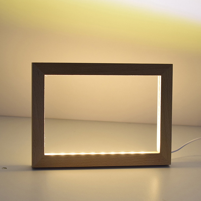 Wholesale Custom Diy Home Decor Wood Photo Frame 3d Effect Decorative Display Photo Frame Acrylic Led Night Light Lamp for Kids