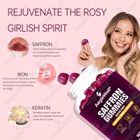 Aegelwell Saffron Gummies Suplemen Saffron Bebas Gula dengan Vitamin D2, Passion Flower Mendukung Suasana Hati Positif