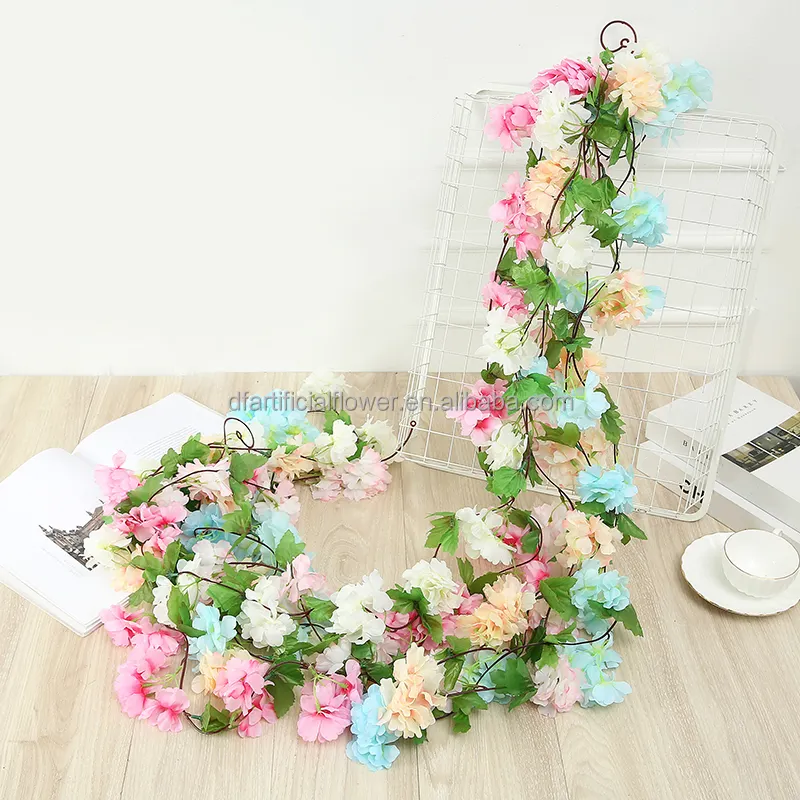 Factory Supply Wholesale high quality Wedding decoration Rose Madder Pink White silk cherry blossom hanging vine