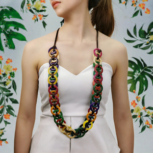 Collier long en coquille de noix de coco multicolore fait à la main ORIGINAL, pendentif en corde bohème, bijoux ethniques rétro pour femmes - Product Image 2