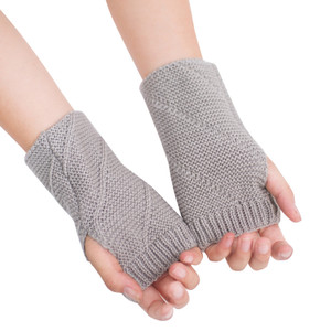 Gants en tricot pour femmes, mi-longs, automne-hiver, demi-doigts, chauffe-mains, <span class=keywords><strong>mitaines</strong></span> douces en forme de losange, manches de bras pour filles - Product Image 5
