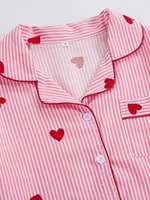 Conjunto de Pijama de Manga Corta con Cuello para Mujer, Diseño ODM con Estampado de Corazones y Rayas, Pijamas Bonitos para Verano