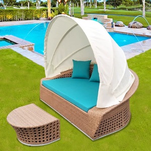 All Wicker Daybed Patio Furniture Outdoor Bed Rattan Round <b>Sunbed</b> with Canopy Beach <b>Sunbed</b> Beach Daybed - Product Image 5