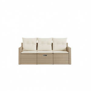 Ensemble de canapé de jardin modulaire en rotin beige 3 places, mobilier d'extérieur résistant aux intempéries, design contemporain - Product Image 1