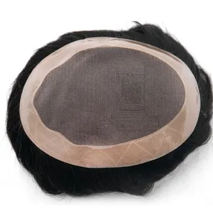 Per l'<span class=keywords><strong>uomo</strong></span> capelli umani Toupeec Super Fine sistema di capelli Mono alta qualità e durevole toupet capelli indiani monopatina pizzo & PU 28mm - Product Image 1