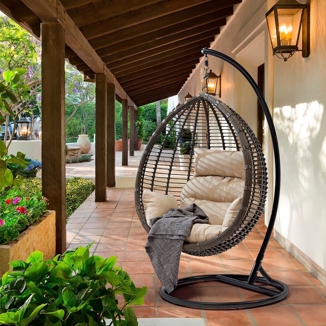 PE Rattan With Metal Stand Furniture Color Material Origin General Place  Model Outdoor Double Seat Hanging Egg Swing Chair