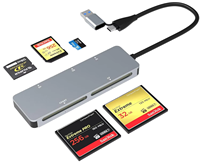 Lector de tarjetas CFast de lectura simultánea USB C + A CFast 2,0 Tipo-C y 3,0 5Gbs Adaptador de tarjeta de memoria CFast para SanDisks